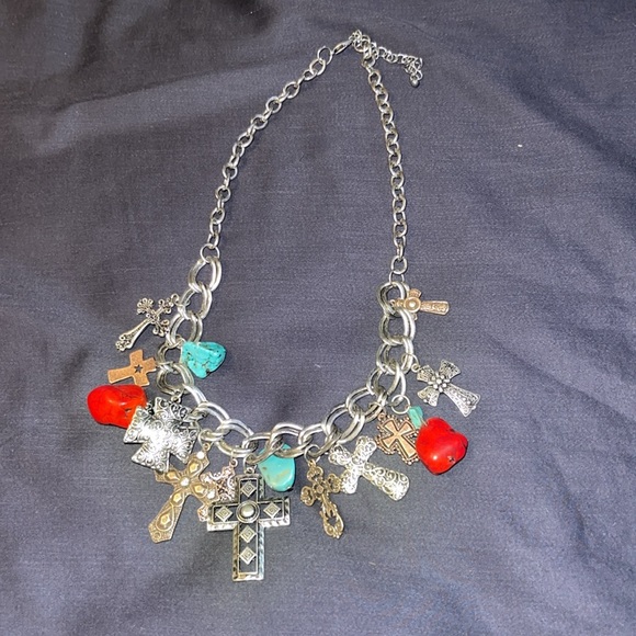 Western Boho Silver Charm Statement Necklace - Picture 2 of 2